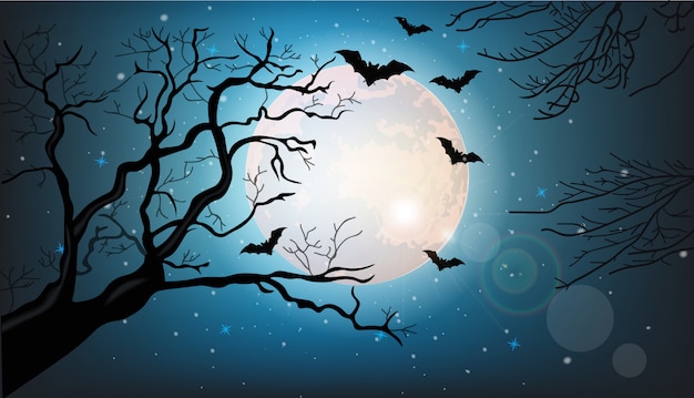 Silhouette de branches d&#39;arbres et chauves-souris