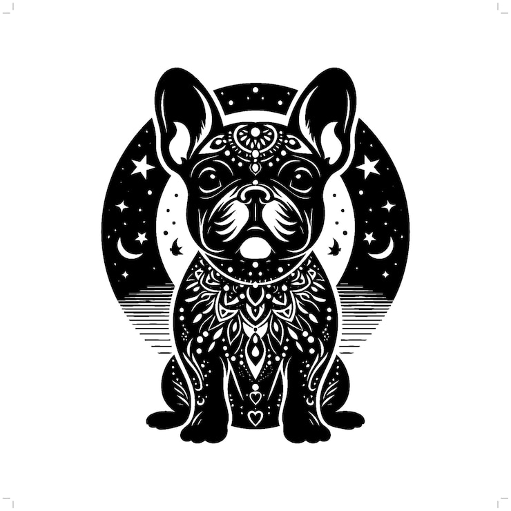 Vecteur silhouette de bulldog français dans l'illustration de la nature bohémienne boho