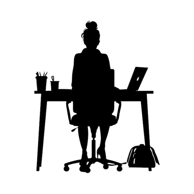 Vecteur silhouette bureau de bureau avec des gens sur des ordinateurs portables travail à l'intérieur