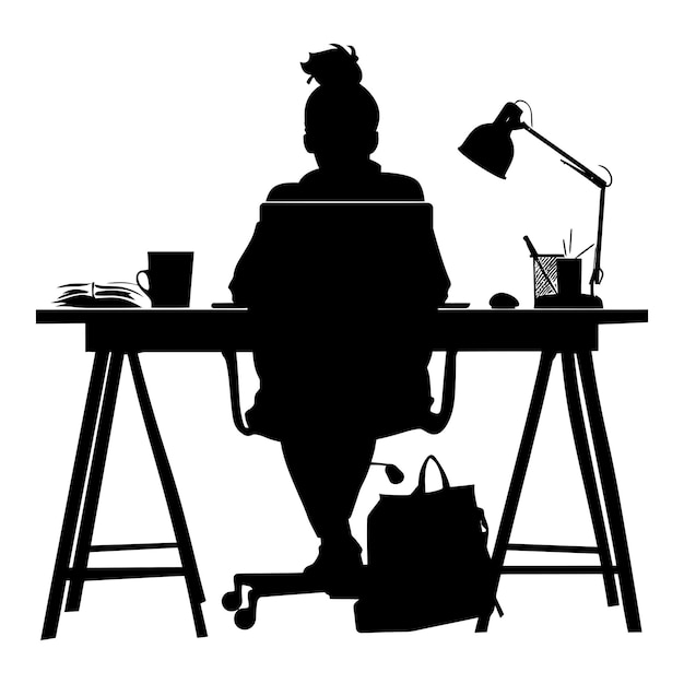 Vecteur silhouette bureau de bureau avec des gens sur des ordinateurs portables travail à l'intérieur