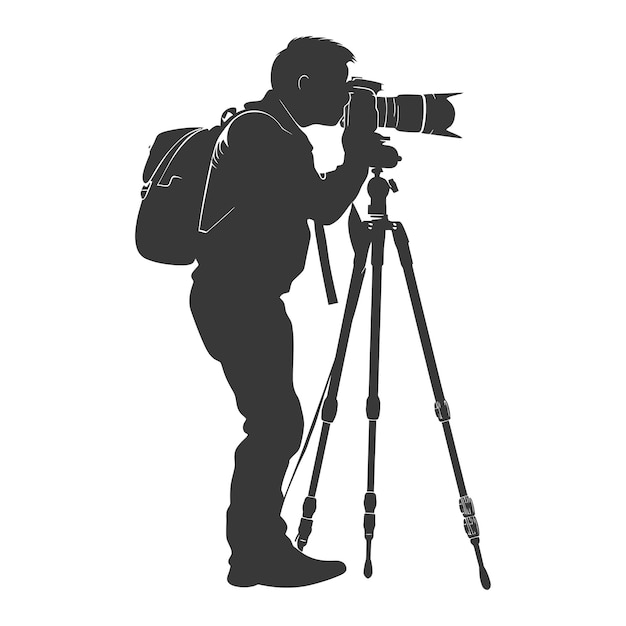 Vecteur silhouette caméraman ou vidéographe en action couleur noire seul corps entier