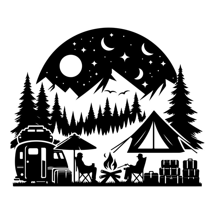 Vecteur silhouette de camping couleur noire isolée sur fond blanc