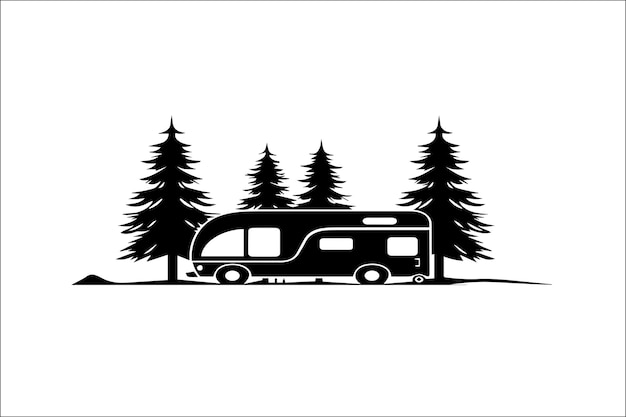 Vecteur silhouette de camping tente de camping bus de camping éléments vectoriels de camping