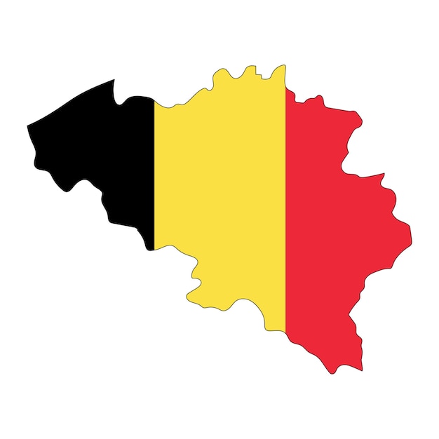 Vecteur silhouette de carte belgique avec drapeau isolé sur fond blanc