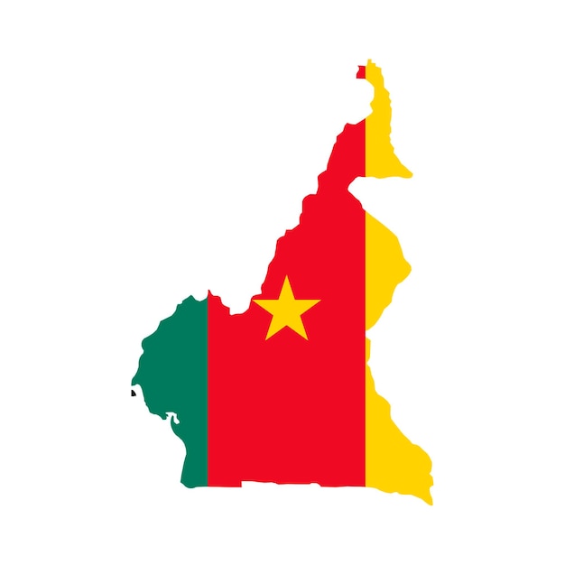 Silhouette De Carte Cameroun Avec Drapeau Sur Fond Blanc