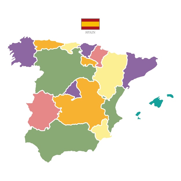 Vecteur silhouette et carte colorée de l'espagne