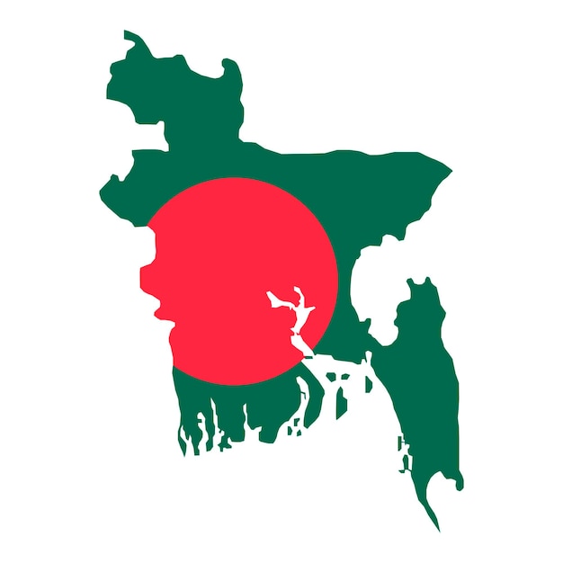 Silhouette de carte du Bangladesh avec drapeau sur fond blanc