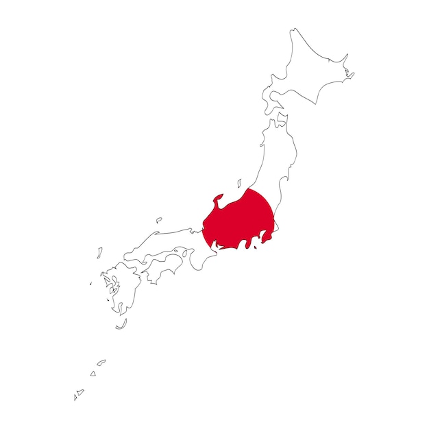 Silhouette De Carte Du Japon Avec Drapeau Sur Fond Blanc