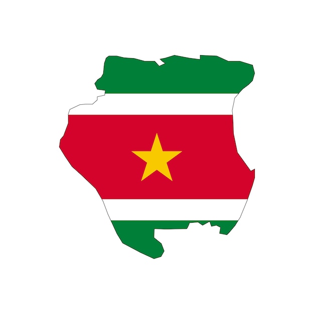 Silhouette de carte du Suriname avec drapeau sur fond blanc