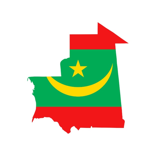 Silhouette De Carte De Mauritanie Avec Drapeau Sur Fond Blanc