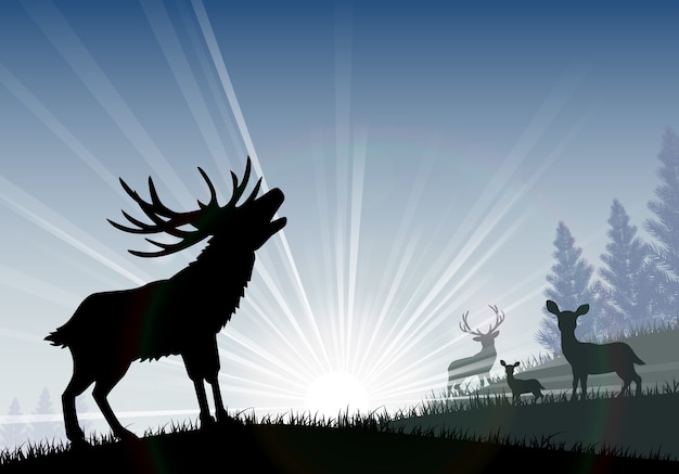 Vecteur silhouette d'un cerf de famille debout