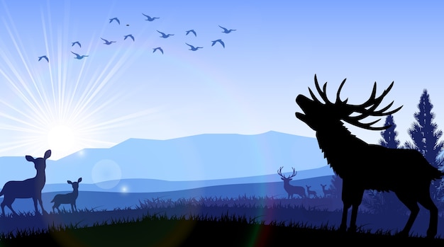 Silhouette de cerf et de kangourou debout