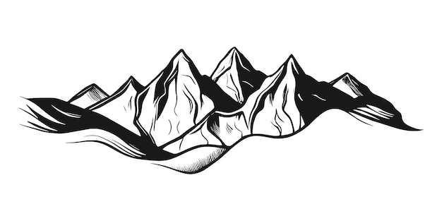 Vecteur silhouette de chaîne de montagnes isolée sur le vecteur de fond blanc
