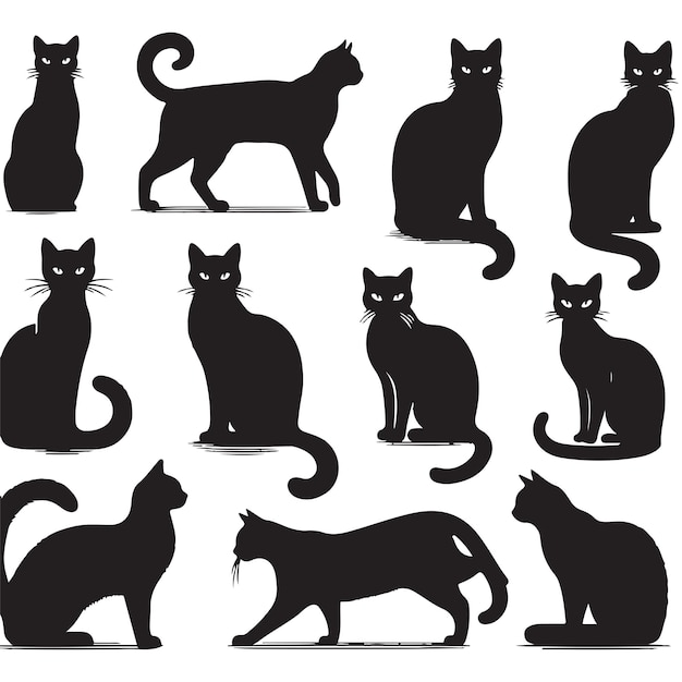 Silhouette De Chat Dessinée à La Main En Vecteur Libre Sur Fond Blanc