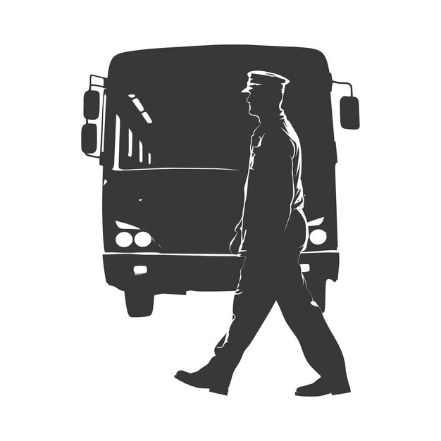 Silhouette Chauffeur De Bus En Action Corps Entier Couleur Noire Seulement