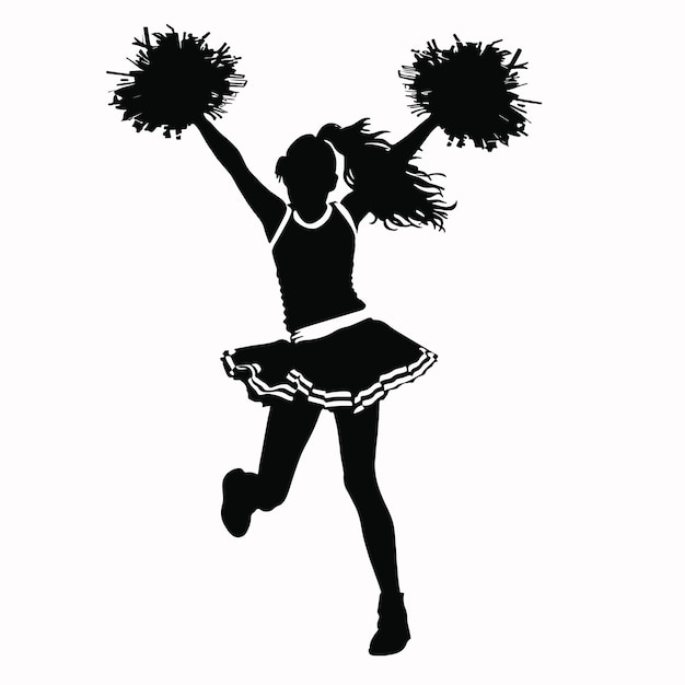 Vecteur silhouette d'une cheerleader de lycée avec des pom-poms