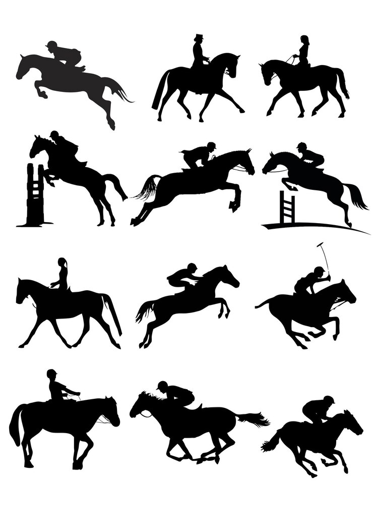 Vecteur silhouette de chevaux noirs et blancs illustration vectorielle