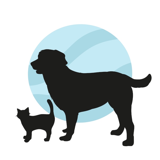 Silhouette de chien et chat design plat