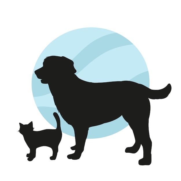 Vecteur silhouette de chien et chat design plat