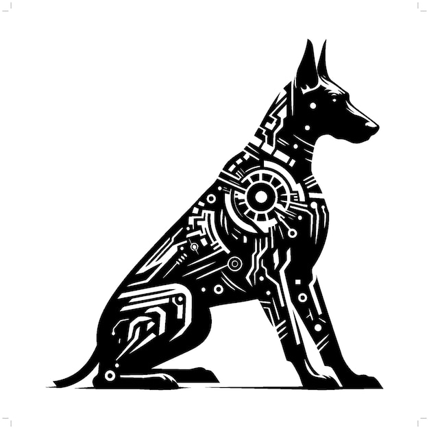 Vecteur silhouette de chien doberman dans une illustration futuriste moderne de cyberpunk animal
