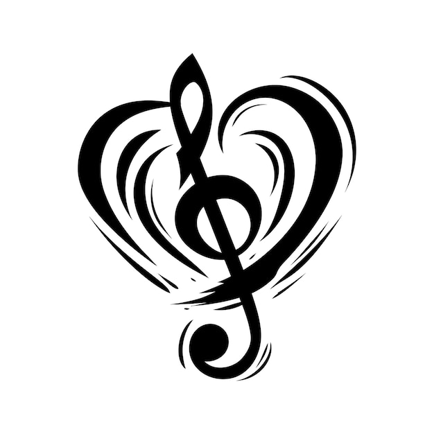 Vecteur silhouette cœur note de musique logo symbole couleur noire seulement