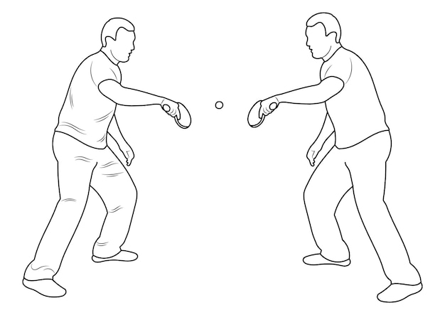 Silhouette contour athlète joueur de tennis tennis de table croquis dessin au trait jeu de sport figure vectorielle