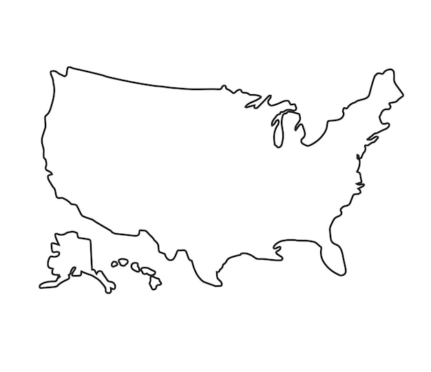 Silhouette de contour de carte usa vecteur isolé sur fond blanc