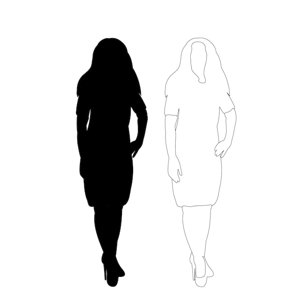 Vecteur silhouette contour une jeune fille se dresse magnifiquement