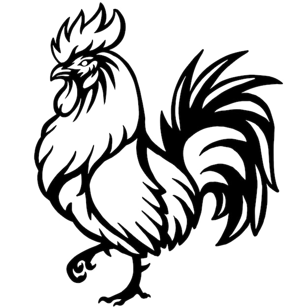 Silhouette d'un coq audacieux en noir et blanc