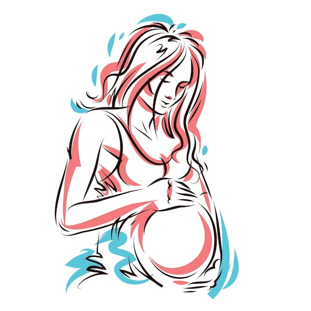 Silhouette de corps élégant de femme enceinte, illustration vectorielle fragmentaire. Concept d'amour et de douceur. Fête des mères.