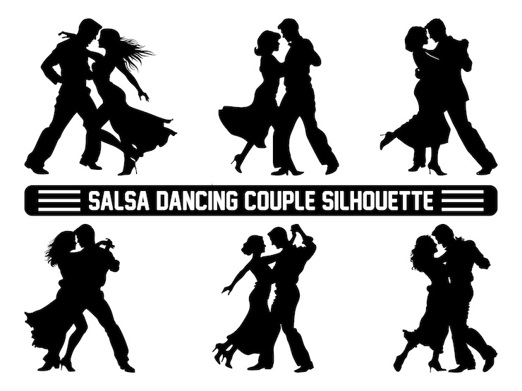 Vecteur silhouette de couple dansant de la salsa silhouettes de personnes dansant la salsa des silhouettes de danseurs de salsa