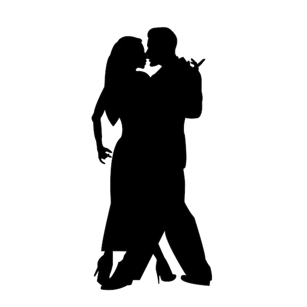 Silhouette d'un couple de danseurs Homme et femme dansant le tango Illustration vectorielle isolée sur fond blanc