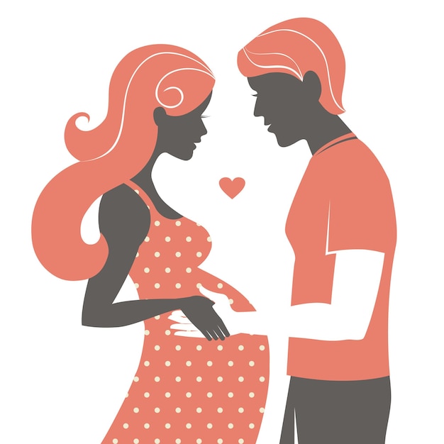 Silhouette De Couple. Femme Enceinte Et Son Mari