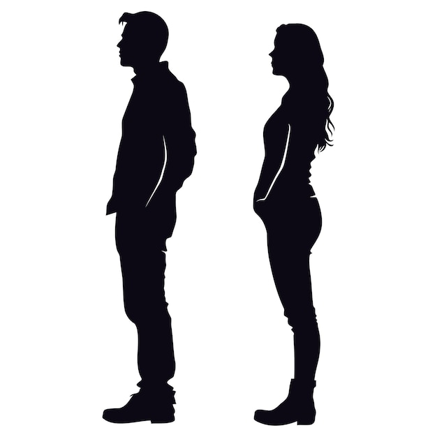 Vecteur silhouette couple d'homme et de femme corps entier couleur noire seulement