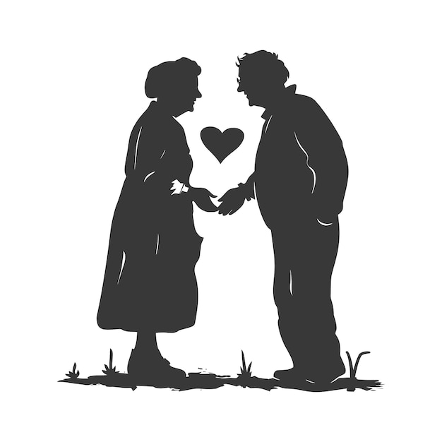 Vecteur silhouette couple de personnes âgées tenant un cœur symbole couleur noire seulement