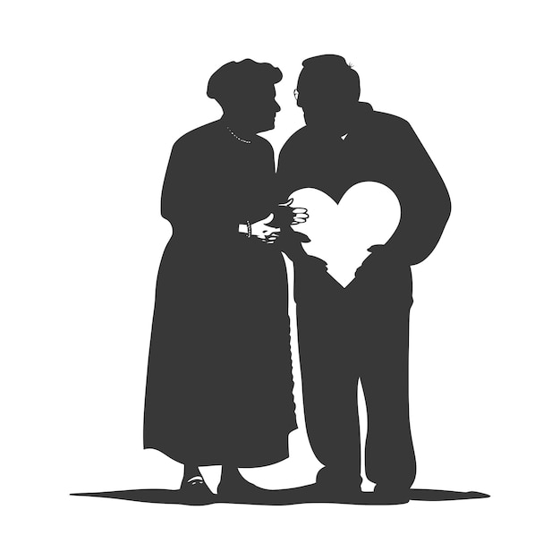 Vecteur silhouette couple de personnes âgées tenant un cœur symbole couleur noire seulement