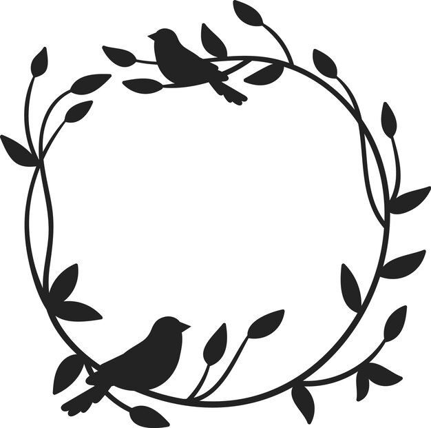 Vecteur silhouette d'une couronne florale avec des oiseaux