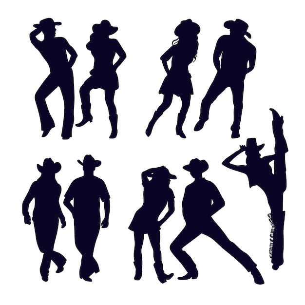 Vecteur silhouette de cow-boy dansant dessinée à la main