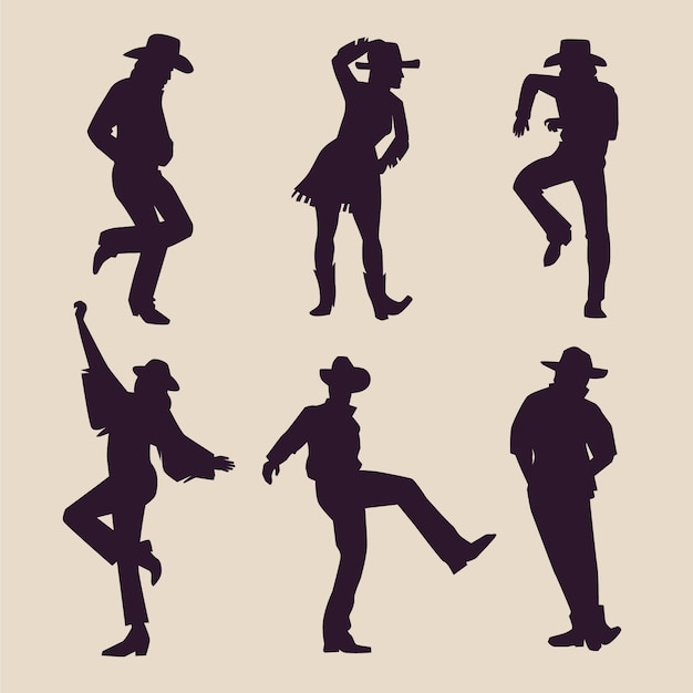 Vecteur silhouette de cow-boy dansant dessinée à la main