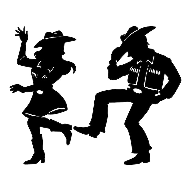 Vecteur silhouette de cow-boy dansant dessinée à la main