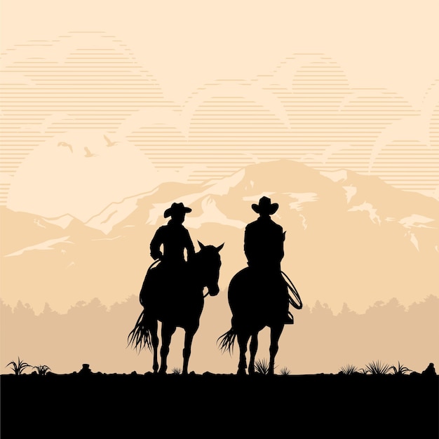 Silhouette D'un Cowboys à Cheval