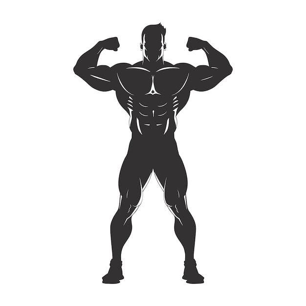 Vecteur silhouette culturisme flexion des muscles du corps couleur noire seulement