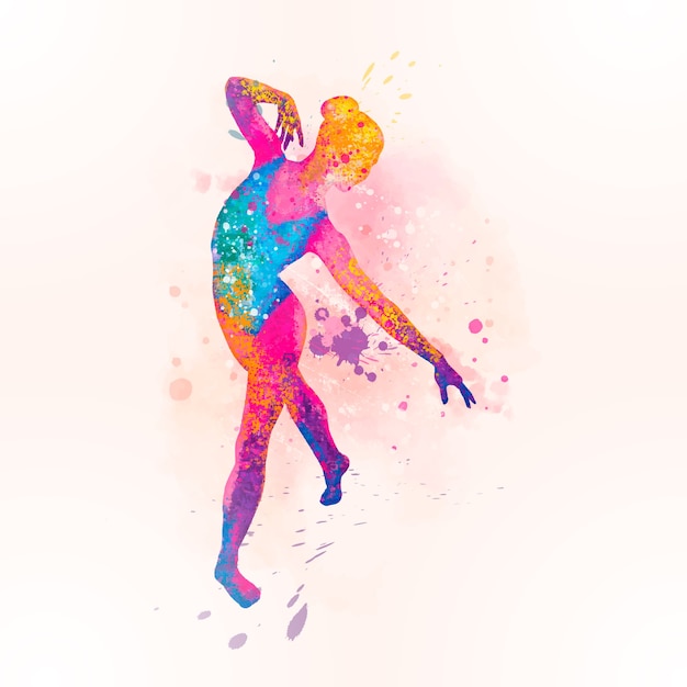 Vecteur silhouette de danseuse colorée à l'aquarelle