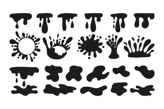 Silhouette dessinée à la main de l'écoulement goutte à goutte du liquide fondant et des gouttes illustration graphique d'éclaboussures d'eau de Doodle