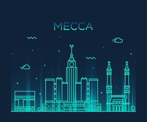 Silhouette détaillée de la Mecque skyline. Illustration vectorielle tendance