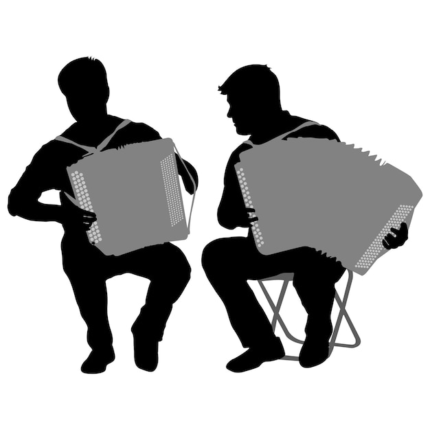 Vecteur silhouette de deux musiciens bayan sur illustration vectorielle fond blanc