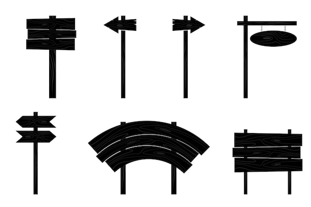 Silhouette diverses planches de signalisation en bois pour la direction et l'annonce par la conception de vecteur