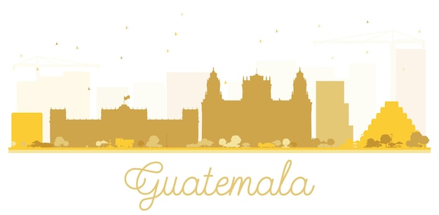 Silhouette Dorée D'horizon De La Ville De Guatemala. Illustration Vectorielle. Concept Plat Simple Pour La Présentation Touristique, La Bannière, La Pancarte Ou Le Site Web. Paysage Urbain Avec Des Points De Repère.