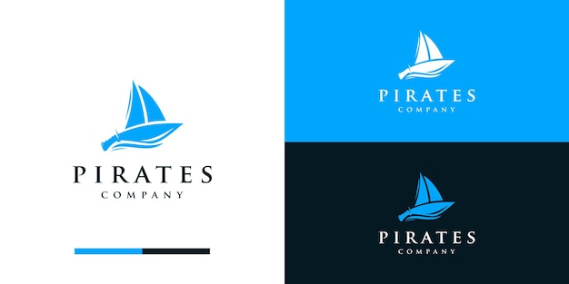 Silhouette Du Logo Des Pirates Avec La Conception Du Logo De L'épée Et Du Navire