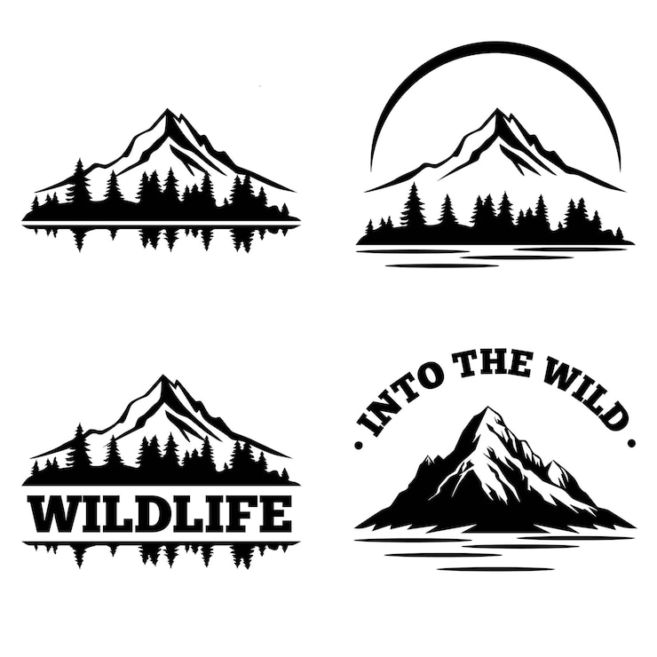Vecteur silhouette du paysage du logo de la montagne